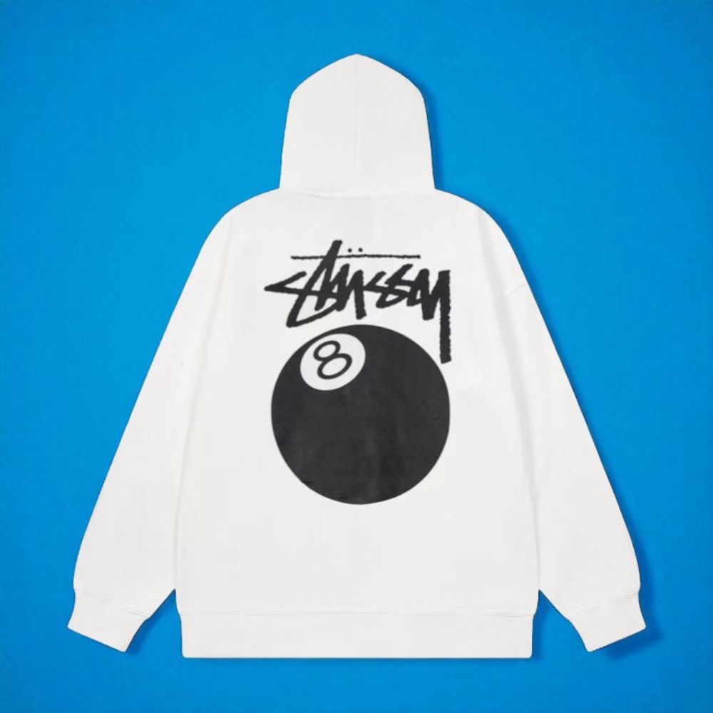 Stussy White Hoodie with Black Graphic